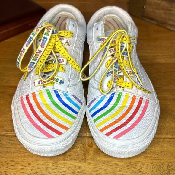 Vans flour shop white leather and rainbow sneakers women’s 7 or mens 5.5 - Picture 3 of 7